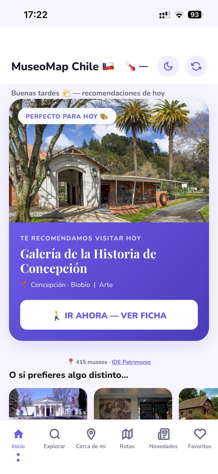 Pantalla de inicio de MuseoMap Chile
