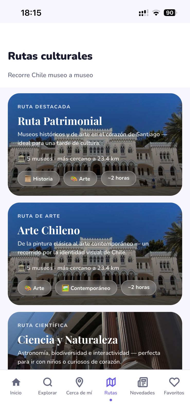 Rutas culturales: Patrimonial, Arte Chileno, Ciencia y Naturaleza